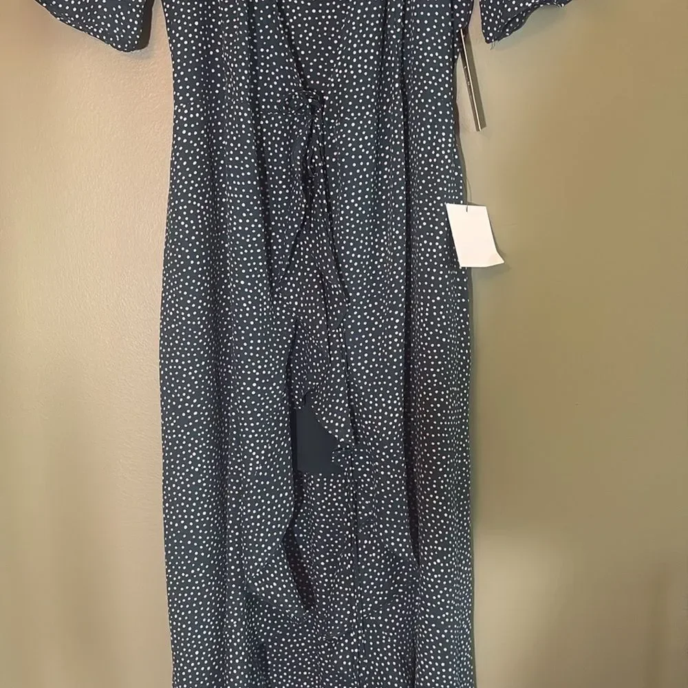 NWT Lulus Mystified Forest Green Polka Dot High-Low Wrap Dress Sz XS - Picture 3 of 10
